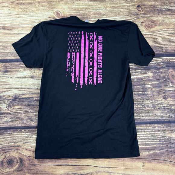 Breast Cancer Awareness Unisex Black T-Shirt With “No One Fights Alone” Small - Picture 2 of 5